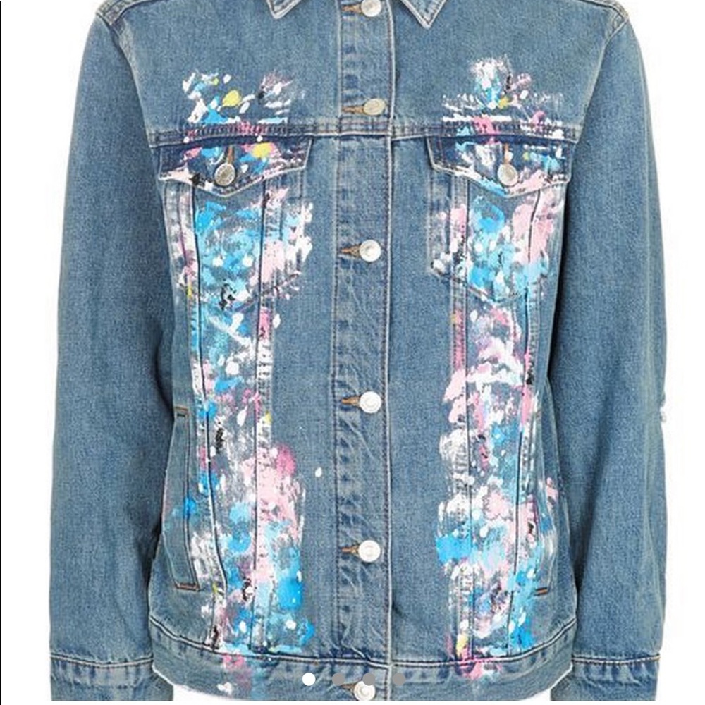 Oversized Topshop Paint Splattered Denim Jacket